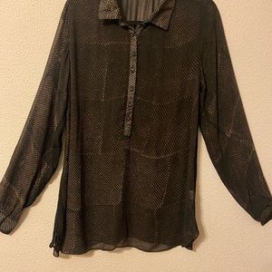 Sheer Gold and black sheer tunic blouse designer size XL